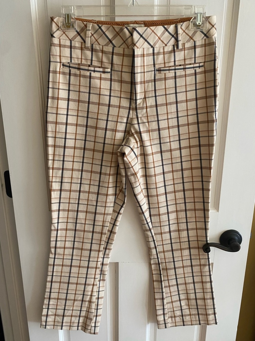 Anthropologie plaid trousers, cream & brown, women’s size 8
